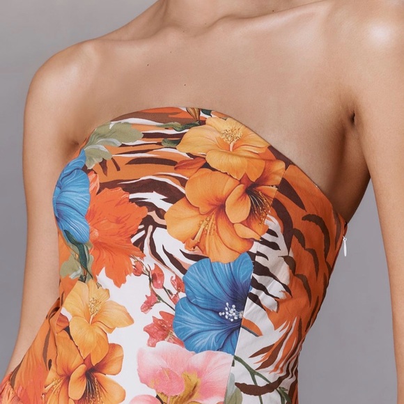 Maeve by Anthropologie Strapless Tiger & Tropical Printed Midi Dress.  NWT - Picture 3 of 9
